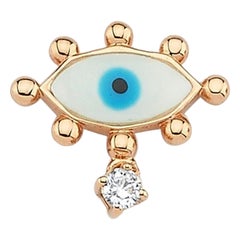 Evil Eye Stud Earring with White Enamel & Diamond 'Single' by Selda Jewellery