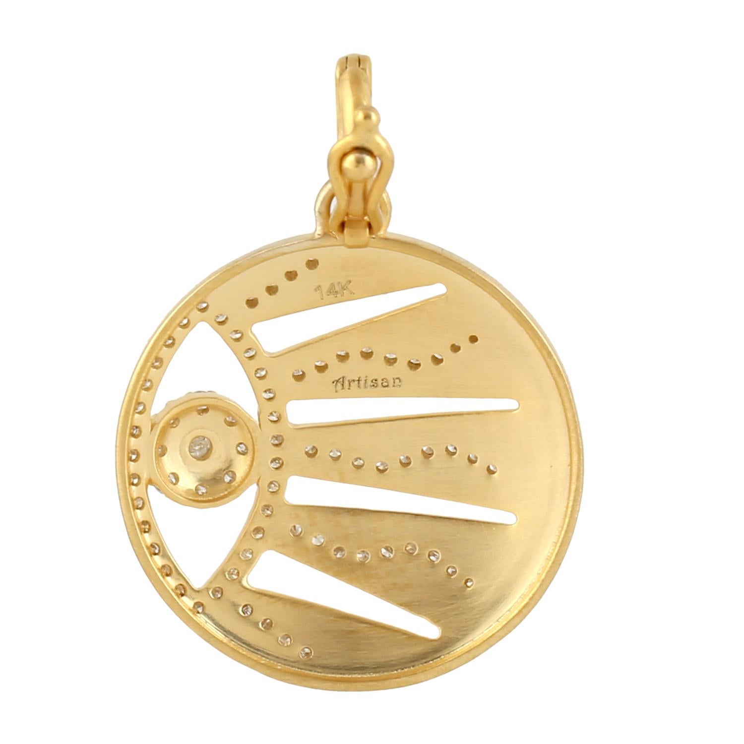 Taglio misto Ciondolo con occhio maligno e raggi di sole con diamanti in oro giallo 14k in vendita