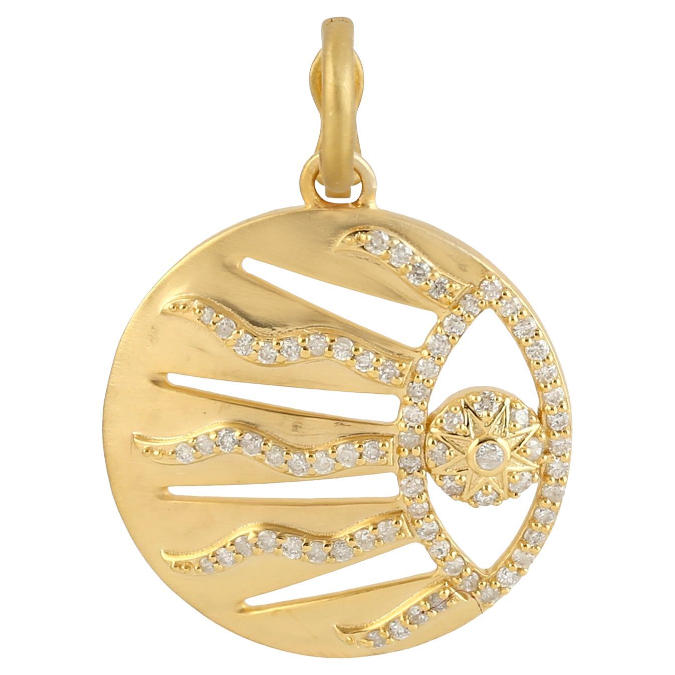 Evil Eye & Sun Rays Anhänger mit Diamanten aus 14 Karat Gelbgold