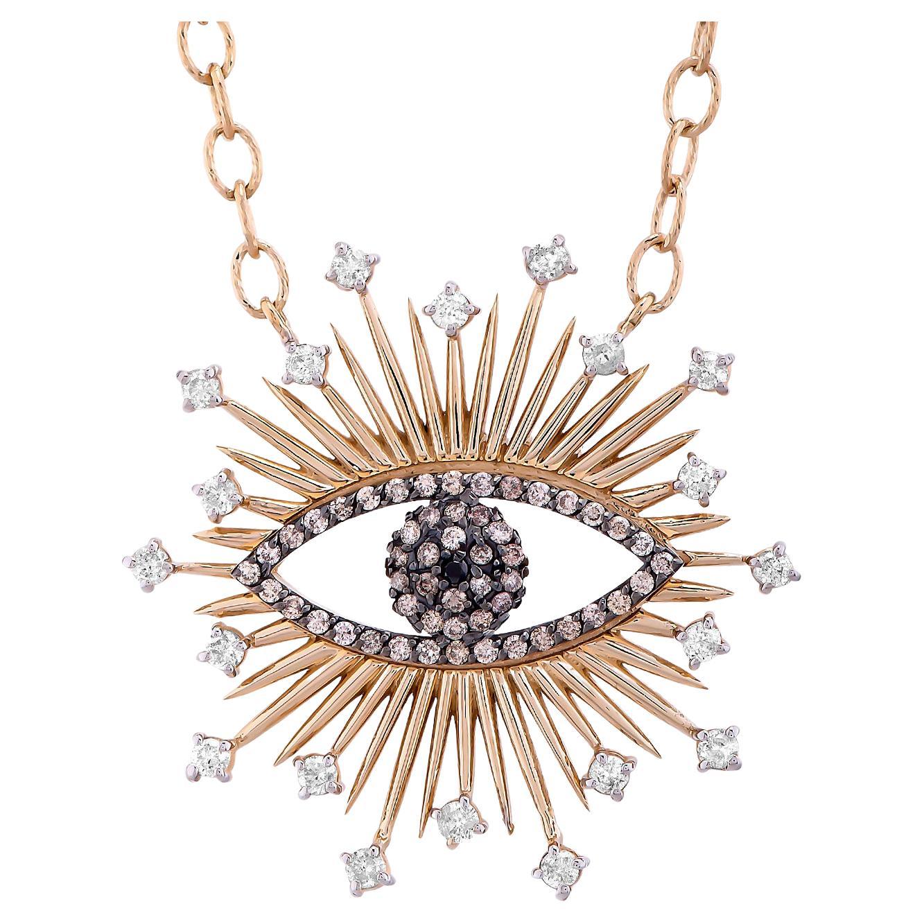 Evil Eye Talisman Large Pendant Necklace .69ct. White, Black, Brown Diamonds For Sale