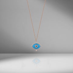 Evil Eye Talisman White & Black Diamond Turquoise Enamel 18K Rose Gold Necklace