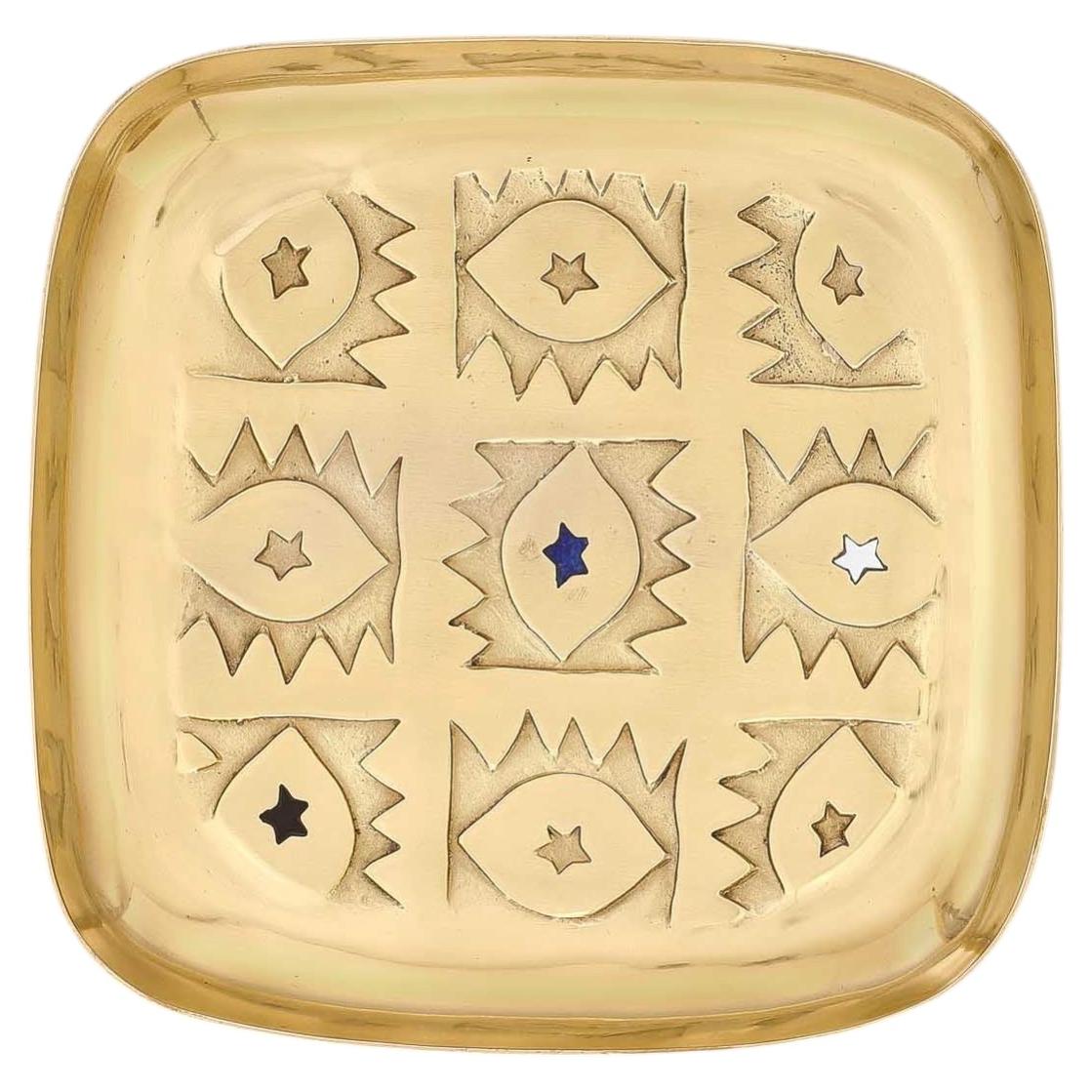 Evil Eye Trinket Tray Large in Brass with Semi Precious Inserts