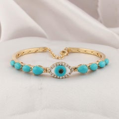 Oeil maléfique Turquoise Diamant Bracelet en or jaune 14K Bijoux de protection
