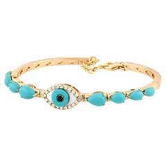 Oeil maléfique Turquoise Diamant Bracelet en or jaune 14K Bijoux de protection