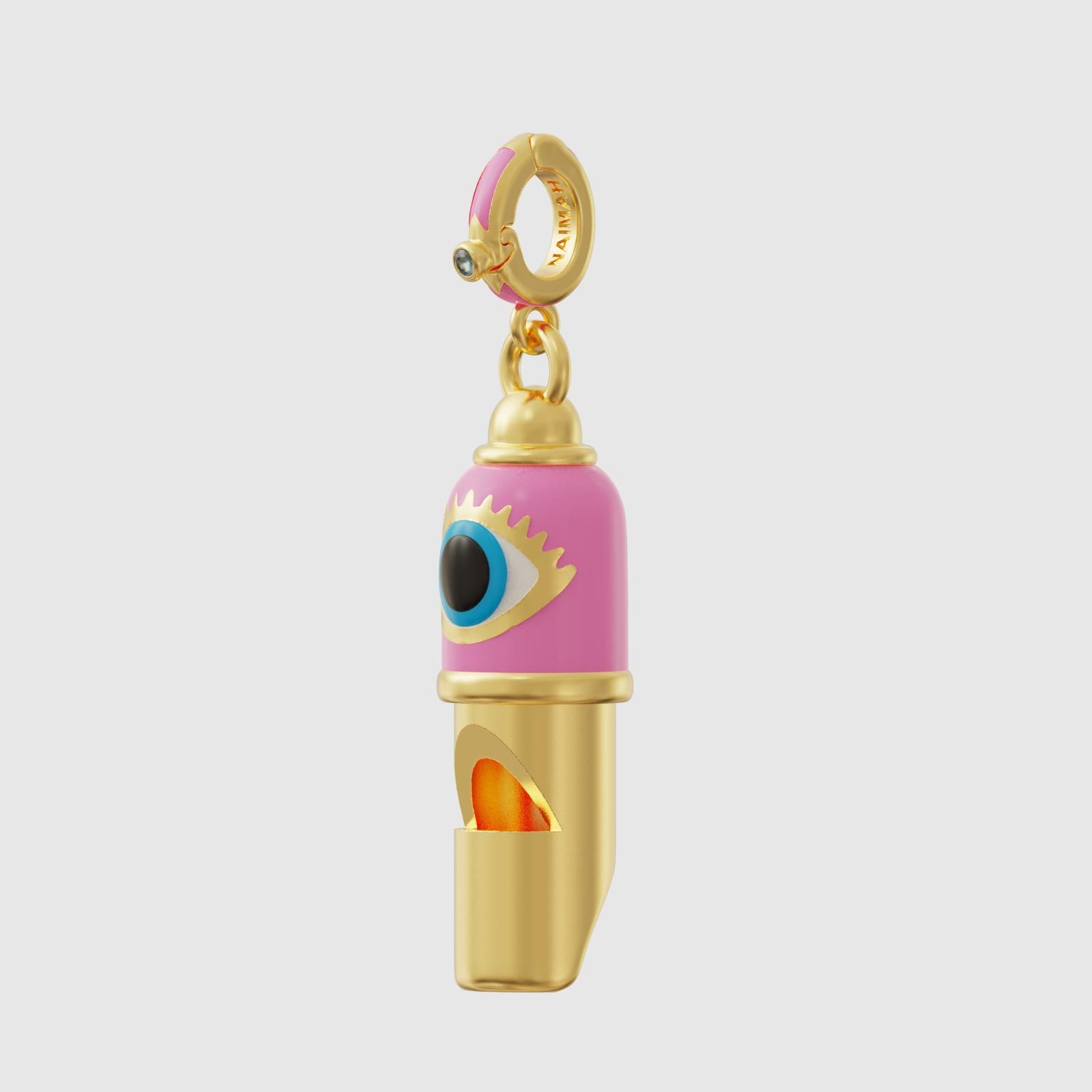 Moderne Collier pendentif Evil Eye Whistle en émail rose en vente