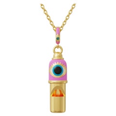 Evil Eye Whistle Anhänger Halskette, PinkEnamel