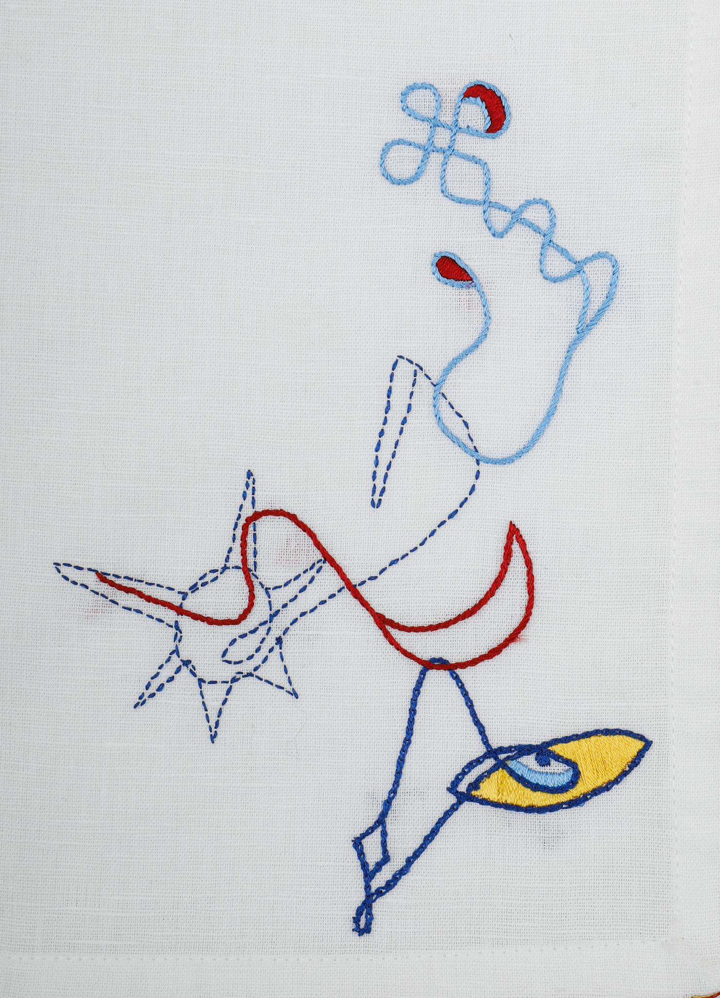 XXIe siècle et contemporain Serviette de table blanche brodée à la main 