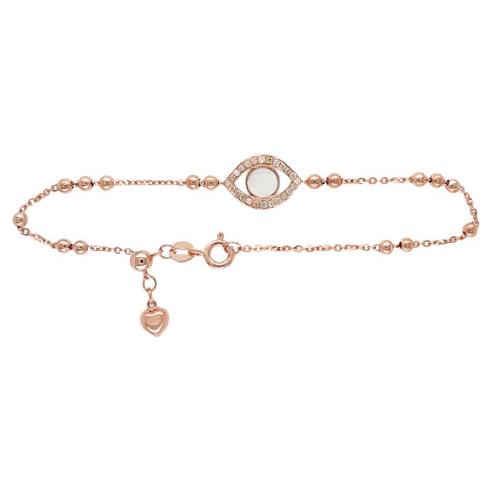 Evil Eye White Pearl & Fancy Diamond 18K Rose Gold Bead Link Chain Bracelet For Sale
