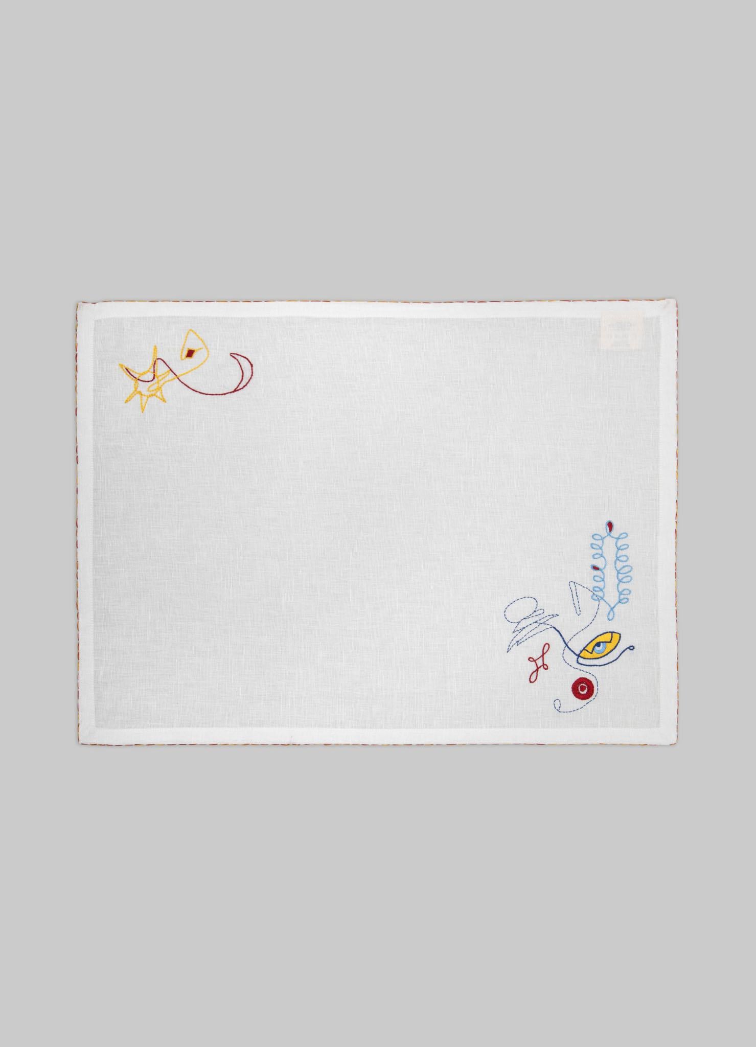 Indien Matière de table blanche brodée à la main Evil Eye - Lot de 2, Viya par Vikram Goyal en vente