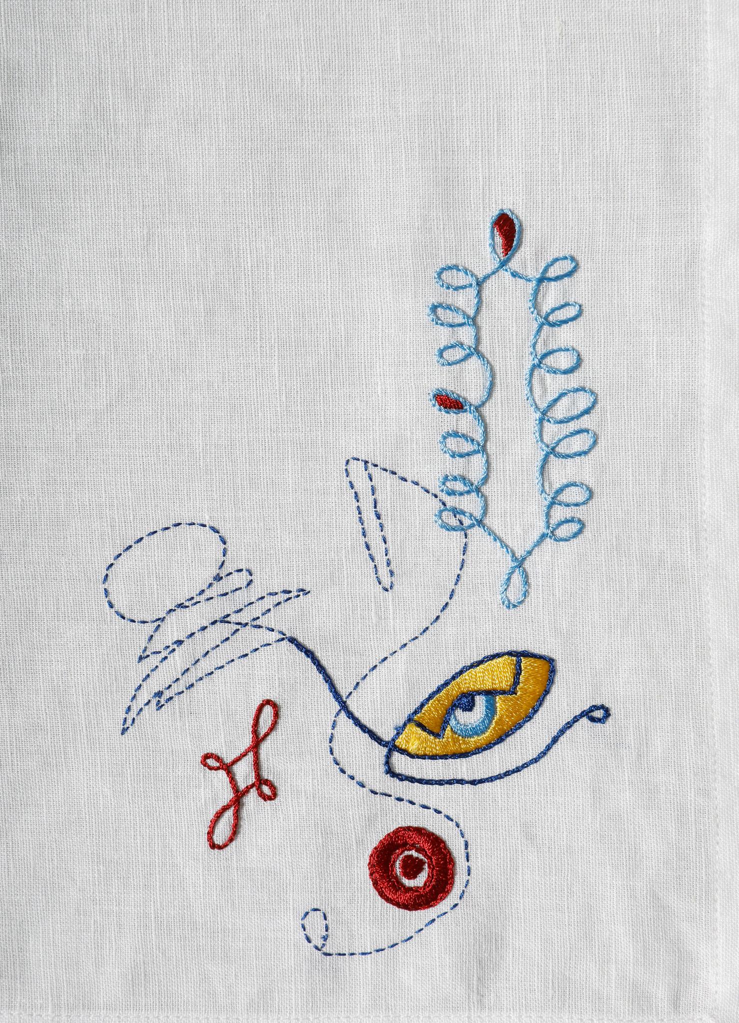 Fait main Matière de table blanche brodée à la main Evil Eye - Lot de 2, Viya par Vikram Goyal en vente