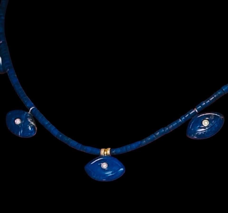 Collana EVIL EYES con Lapis, diamanti, smeraldi e oro 14k in vendita 5