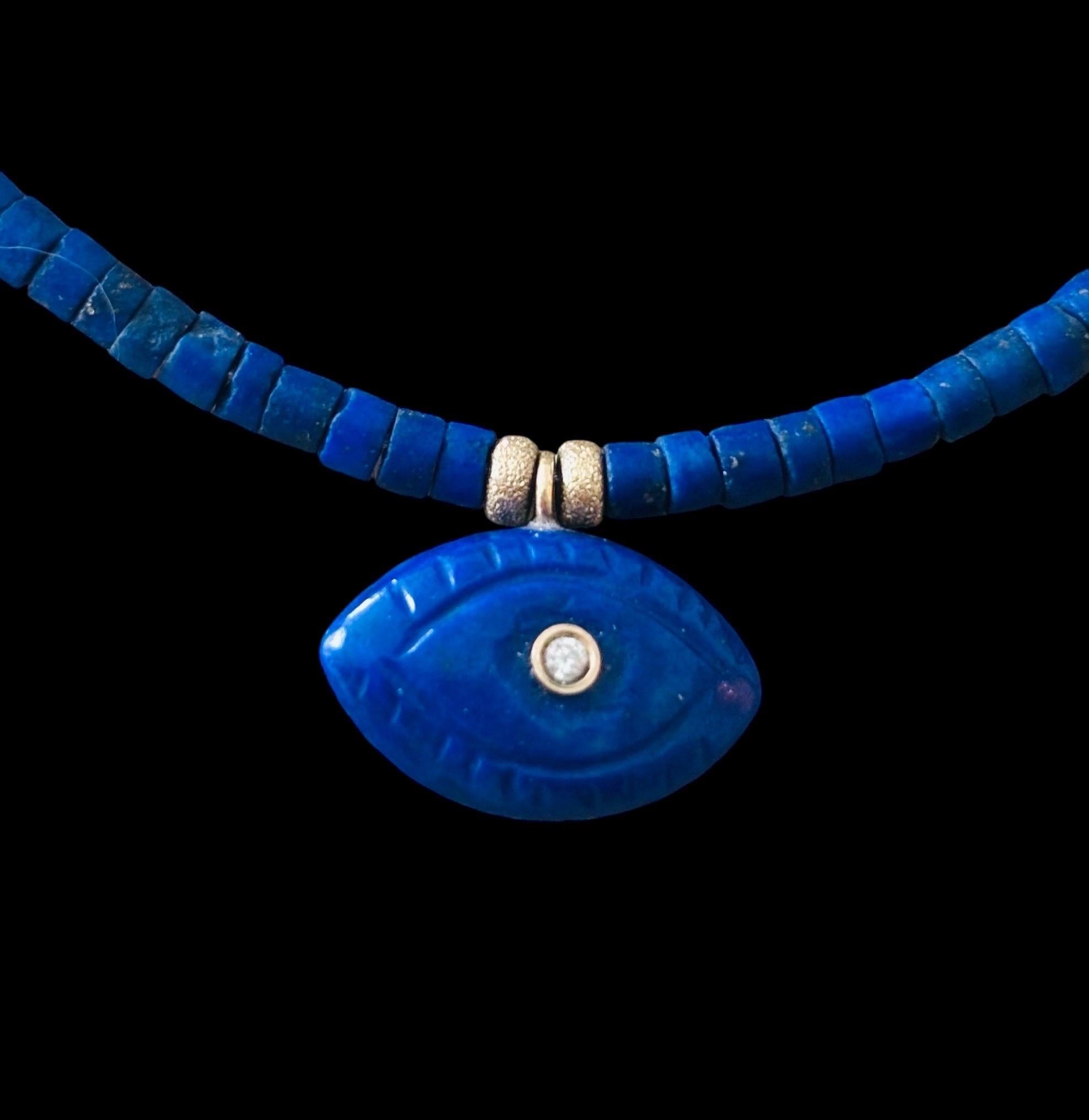 Taglio misto Collana EVIL EYES con Lapis, diamanti, smeraldi e oro 14k in vendita