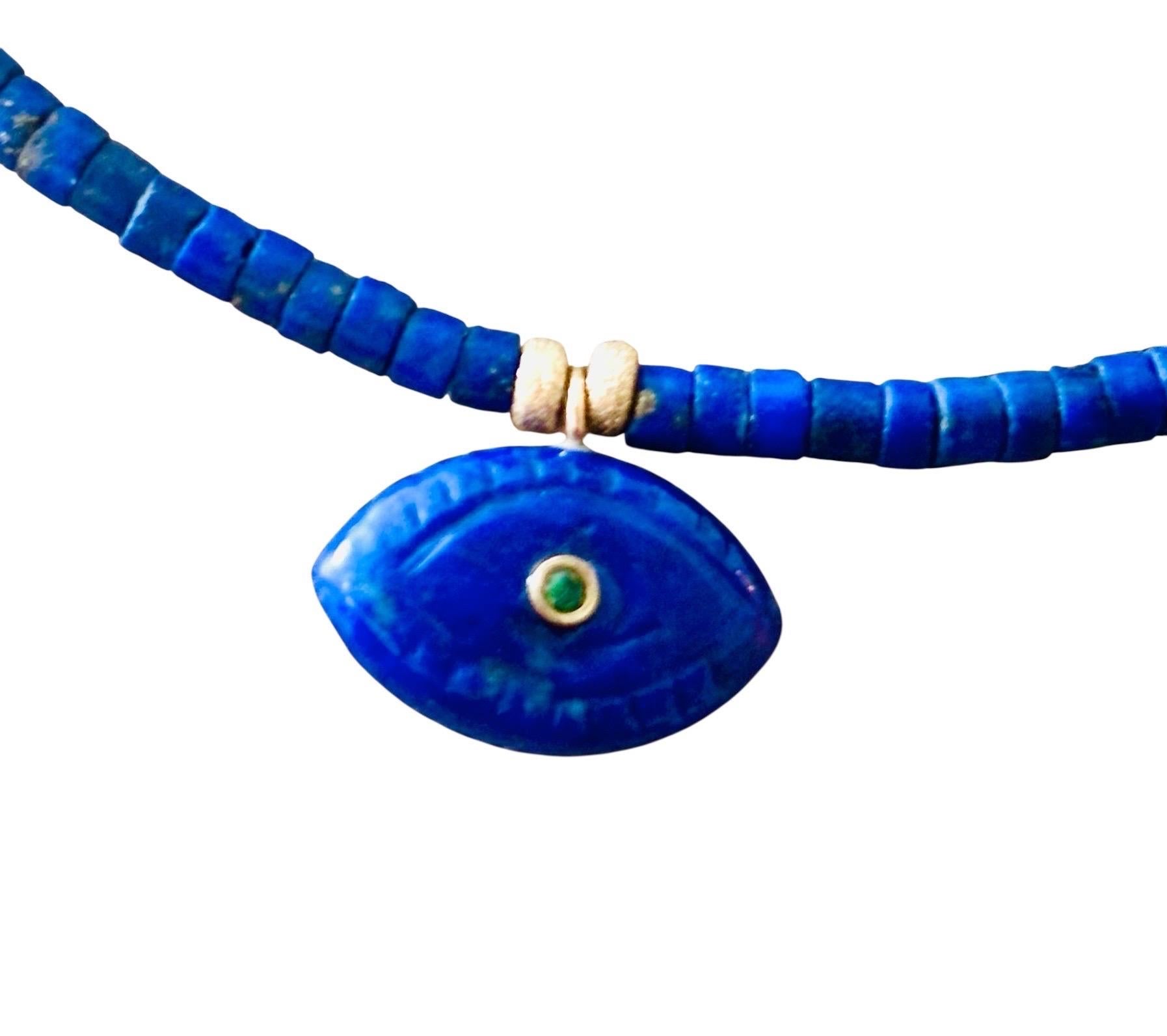 Femenino o masculino EVIL EYES Collar con Lapis, Diamantes, Esmeraldas y Oro de 14k en venta