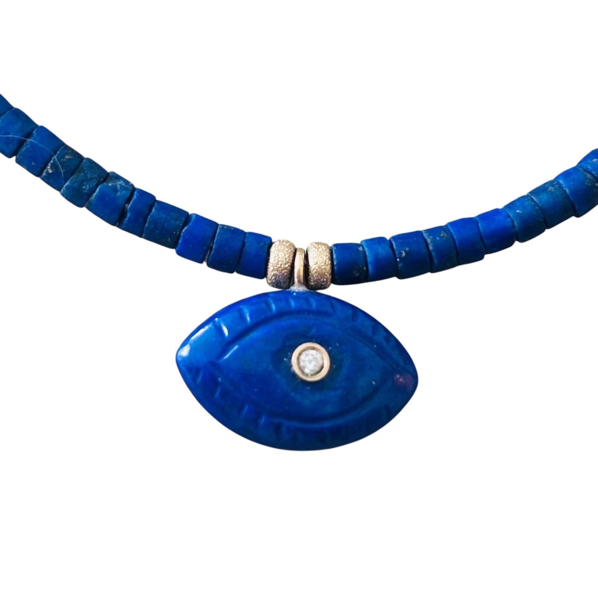 Collana EVIL EYES con Lapis, diamanti, smeraldi e oro 14k in vendita 1