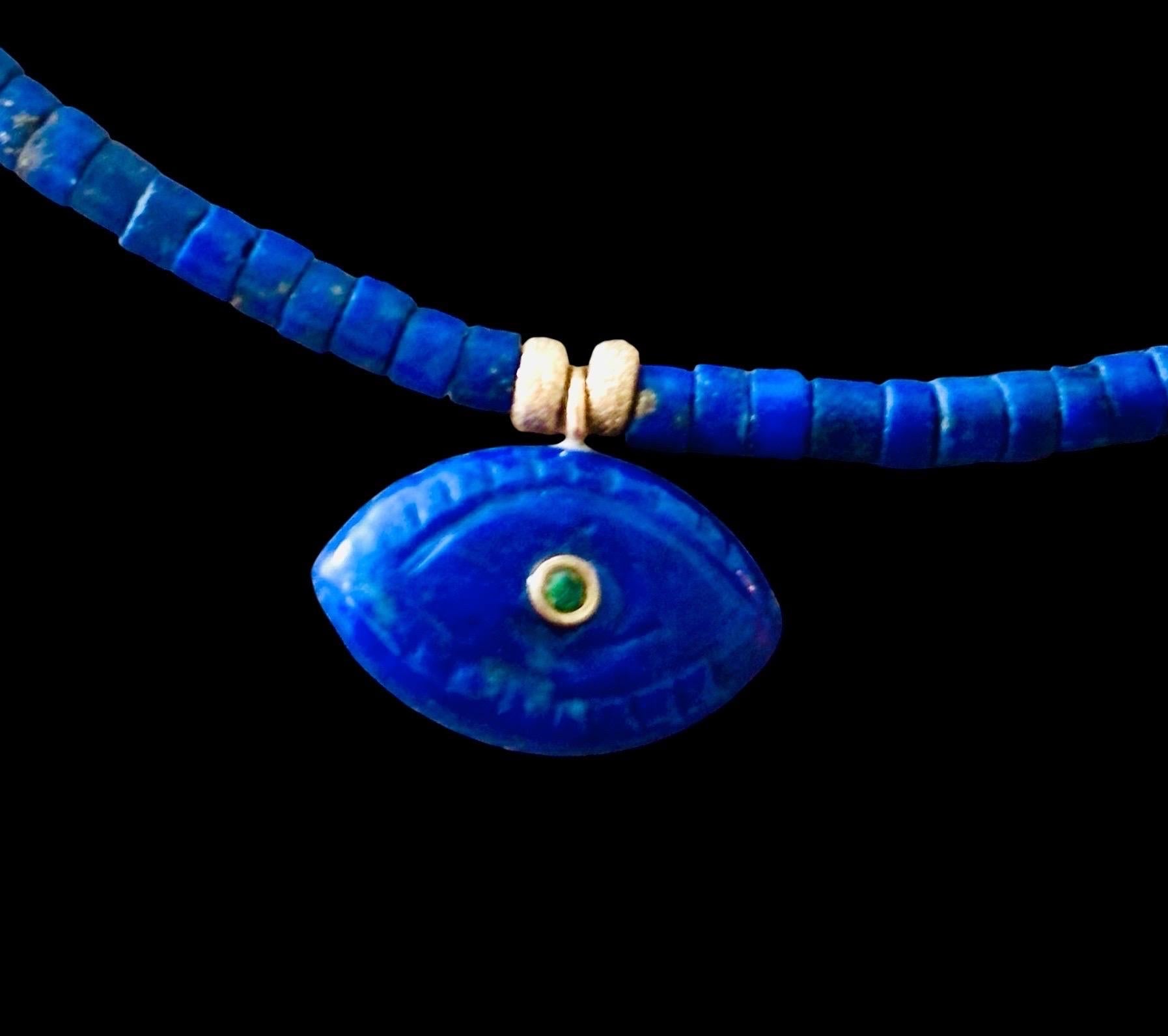 Collana EVIL EYES con Lapis, diamanti, smeraldi e oro 14k in vendita 3