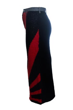 Evisu, maxi wool skirt with denim