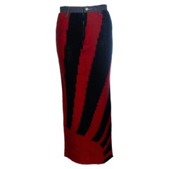 Evisu, maxi wool skirt with denim