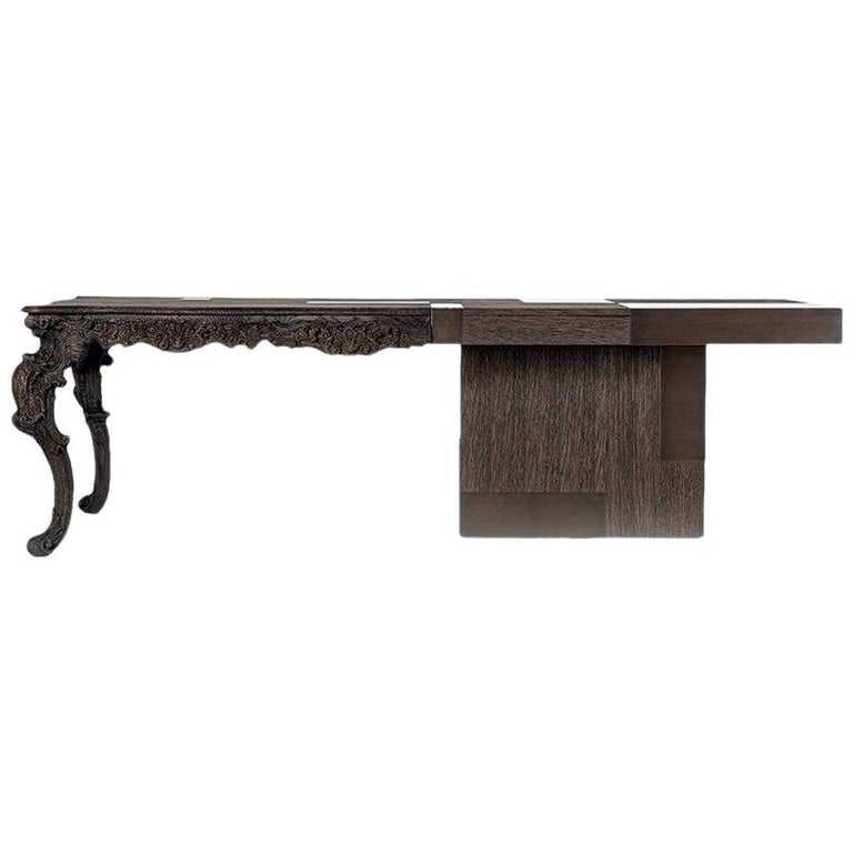Evo, Oak and Brass Desk or Dining Table by Feruccio Laviani, Made 