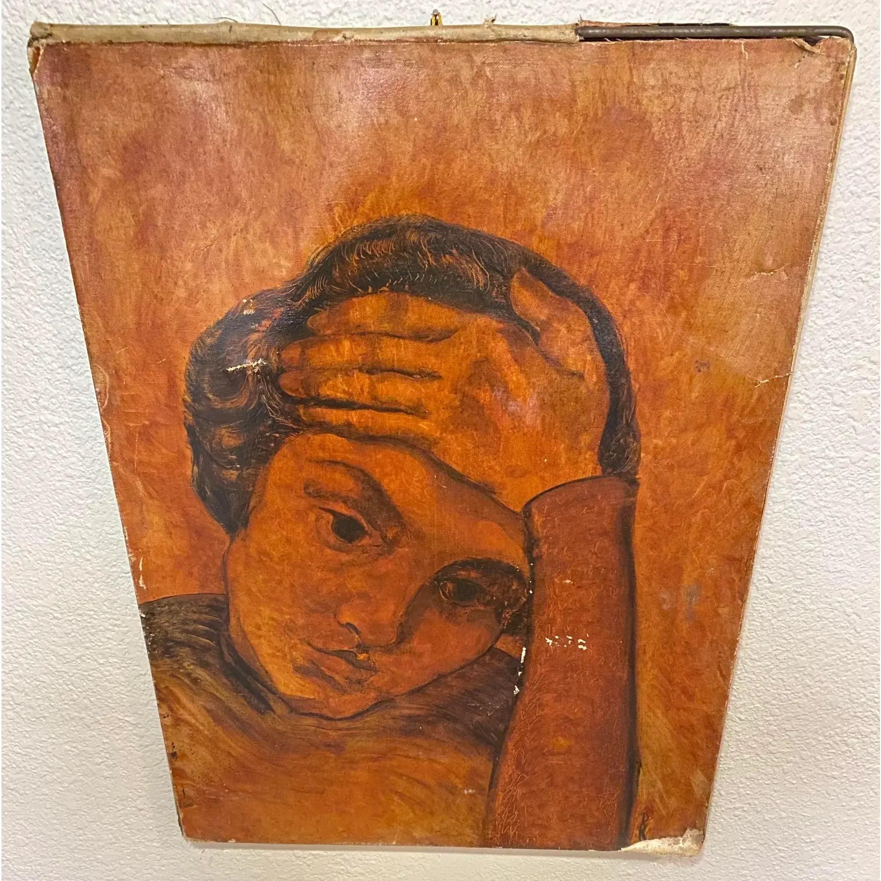 Peinture évocatrice des années 1940 représentant une femme dans des tons ocre en vente 2