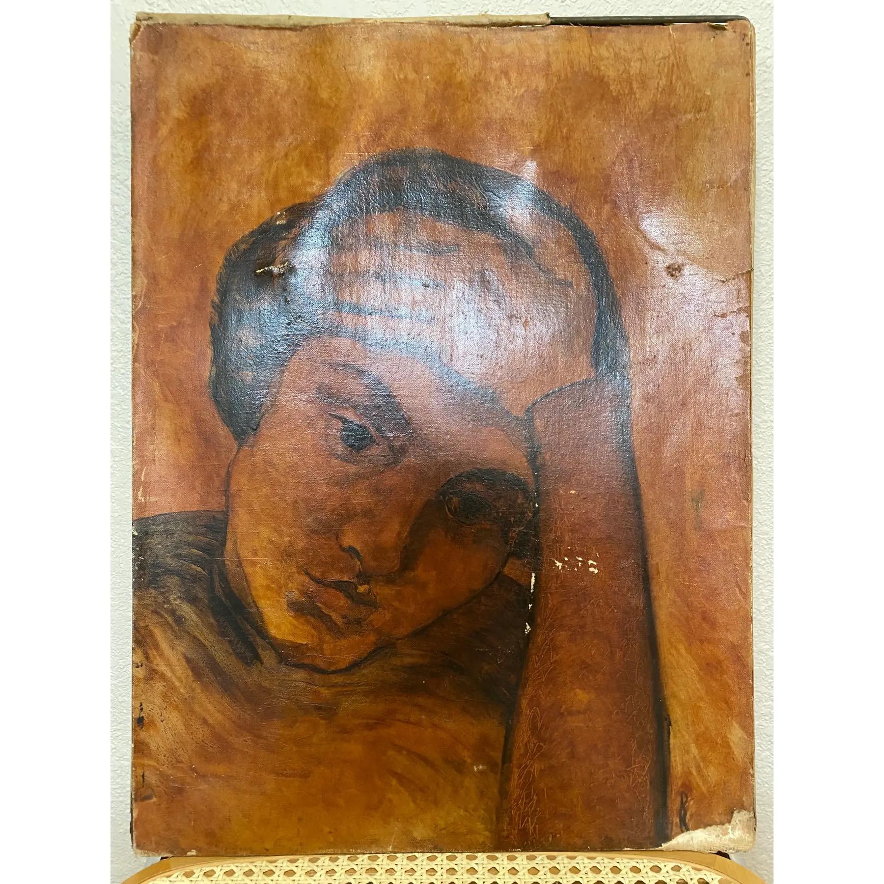 20ième siècle Peinture évocatrice des années 1940 représentant une femme dans des tons ocre en vente