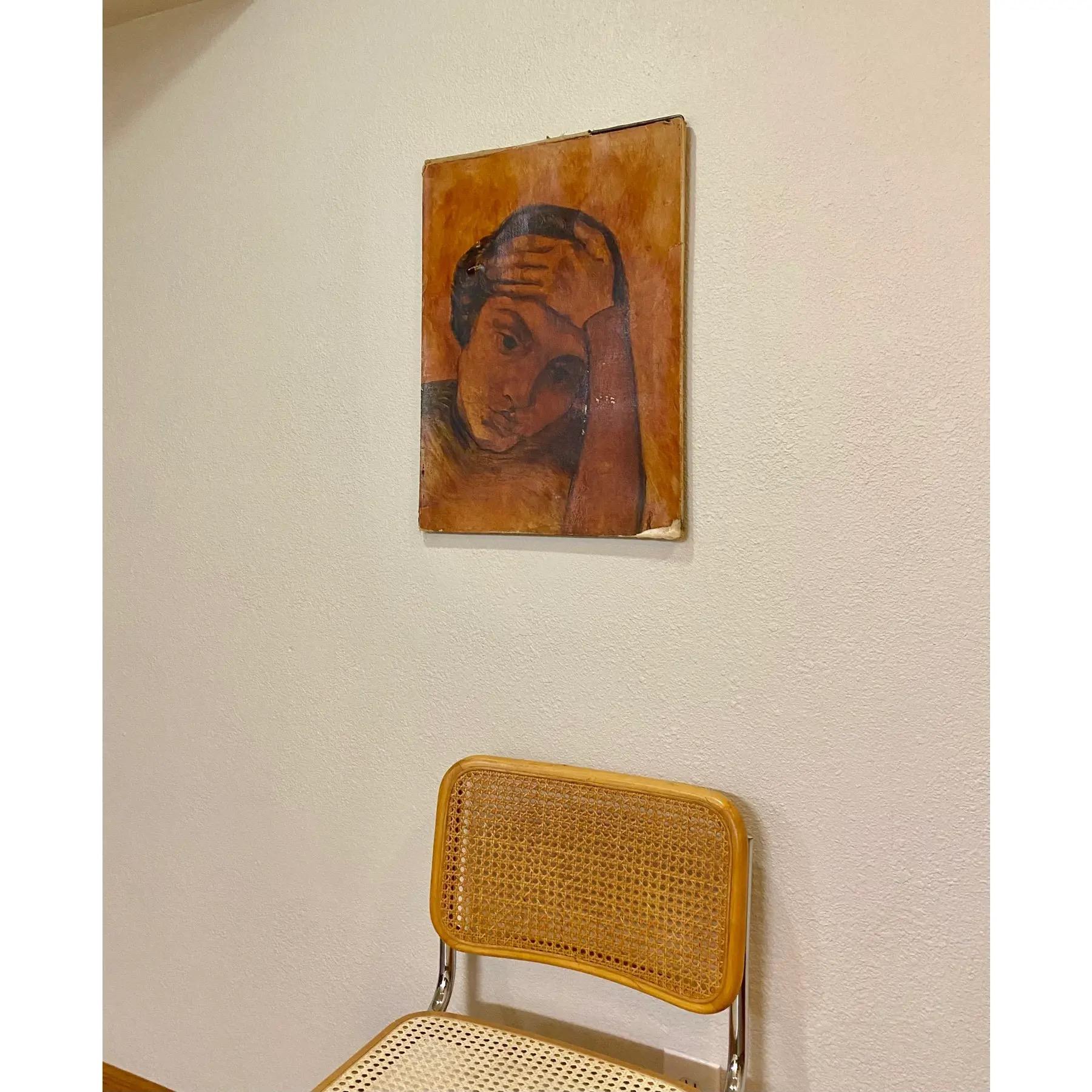Métal Peinture évocatrice des années 1940 représentant une femme dans des tons ocre en vente