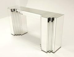 Art Deco Multifaceted Mirror Veneer Console Table