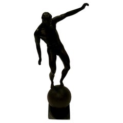 Antique Evocative Signed Bronze Sculpture of Male Nude