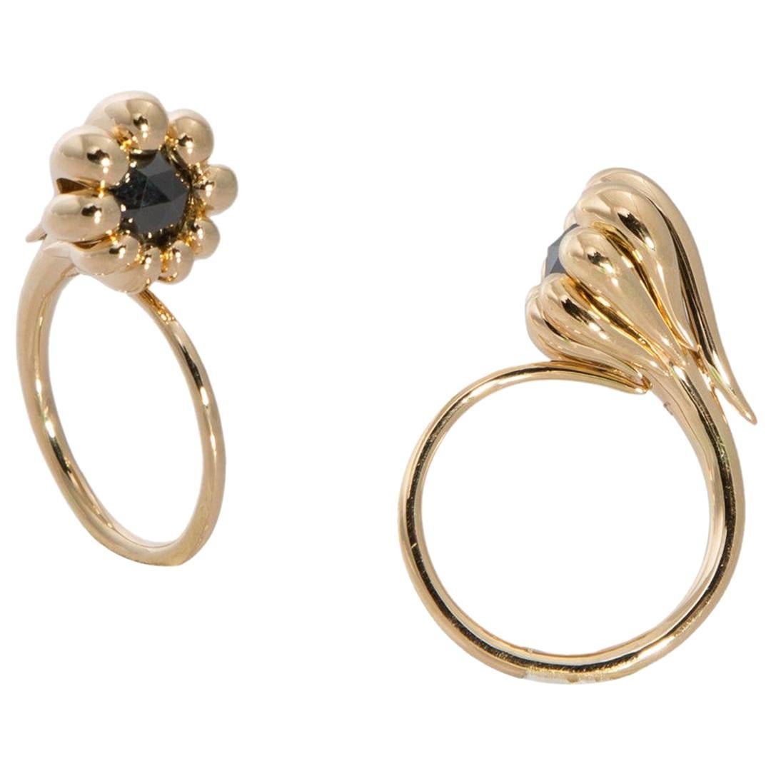 Evoke Awe with Contemporary One of a Kind Black Diamond 18 Karat Gold Ring For Sale