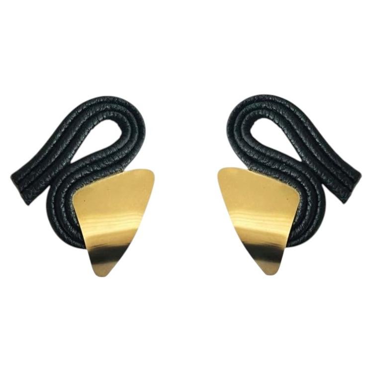 Evoke Earrings in Brass and Leather by Xita