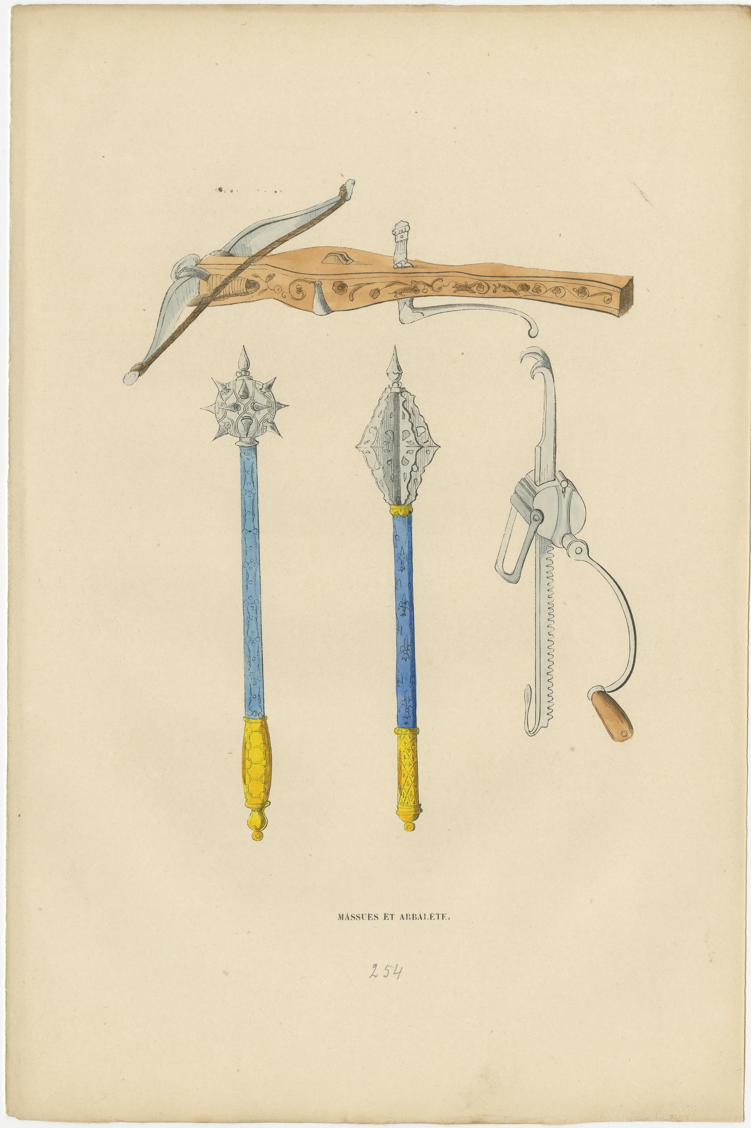 Evolución de los Cascos Medievales: Armet, Sallet y Burgonet, litografía de 1847 en Bueno estado para la venta en Langweer, NL
