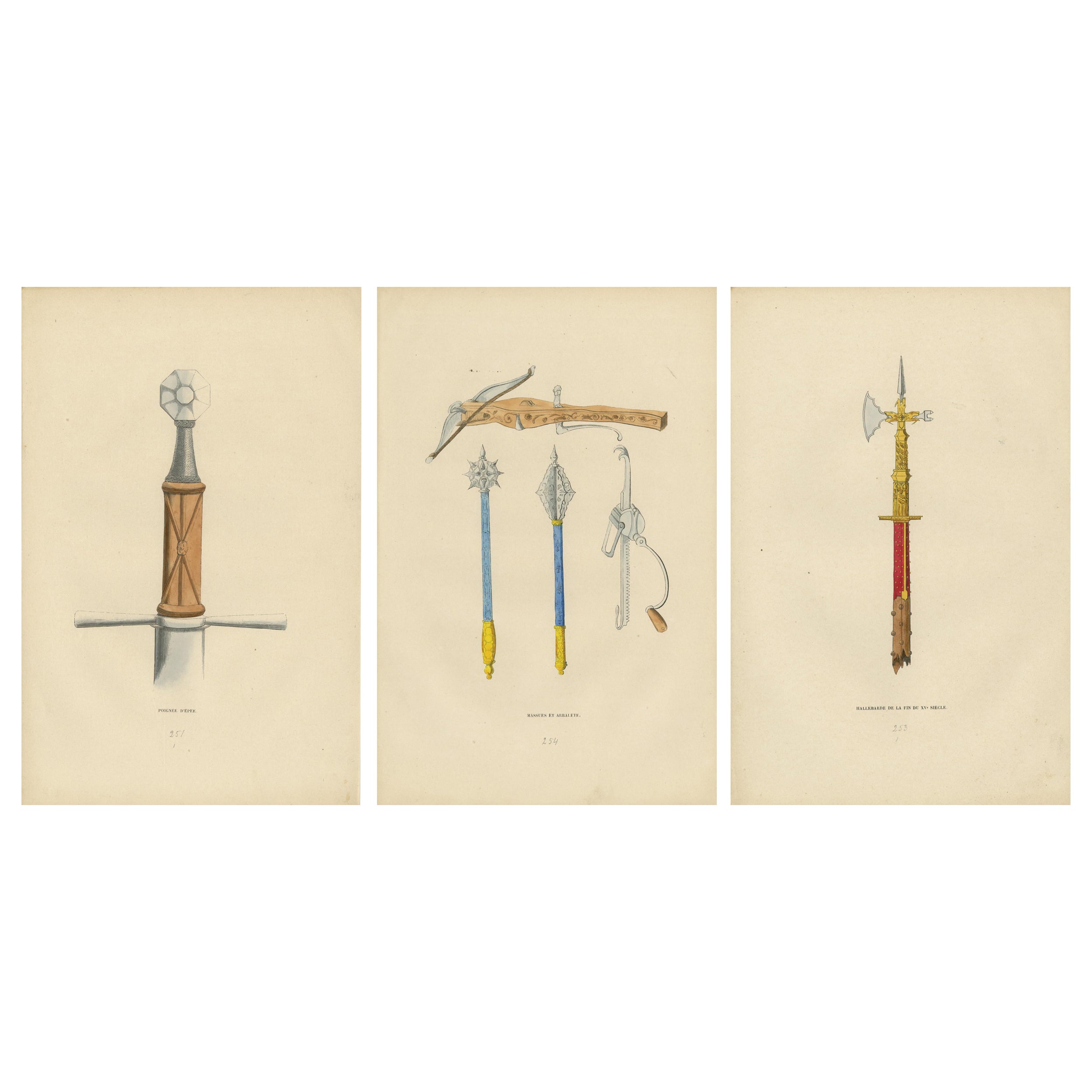 Evolution der mittelalterlichen Helme: Armet, Sallet und Burgonet, Lithographie von 1847