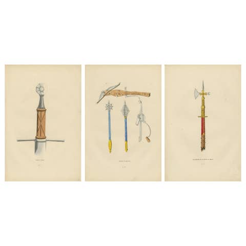 Evolution of Medieval Helmets: Armet, Sallet, and Burgonet, Lithograph of 1847