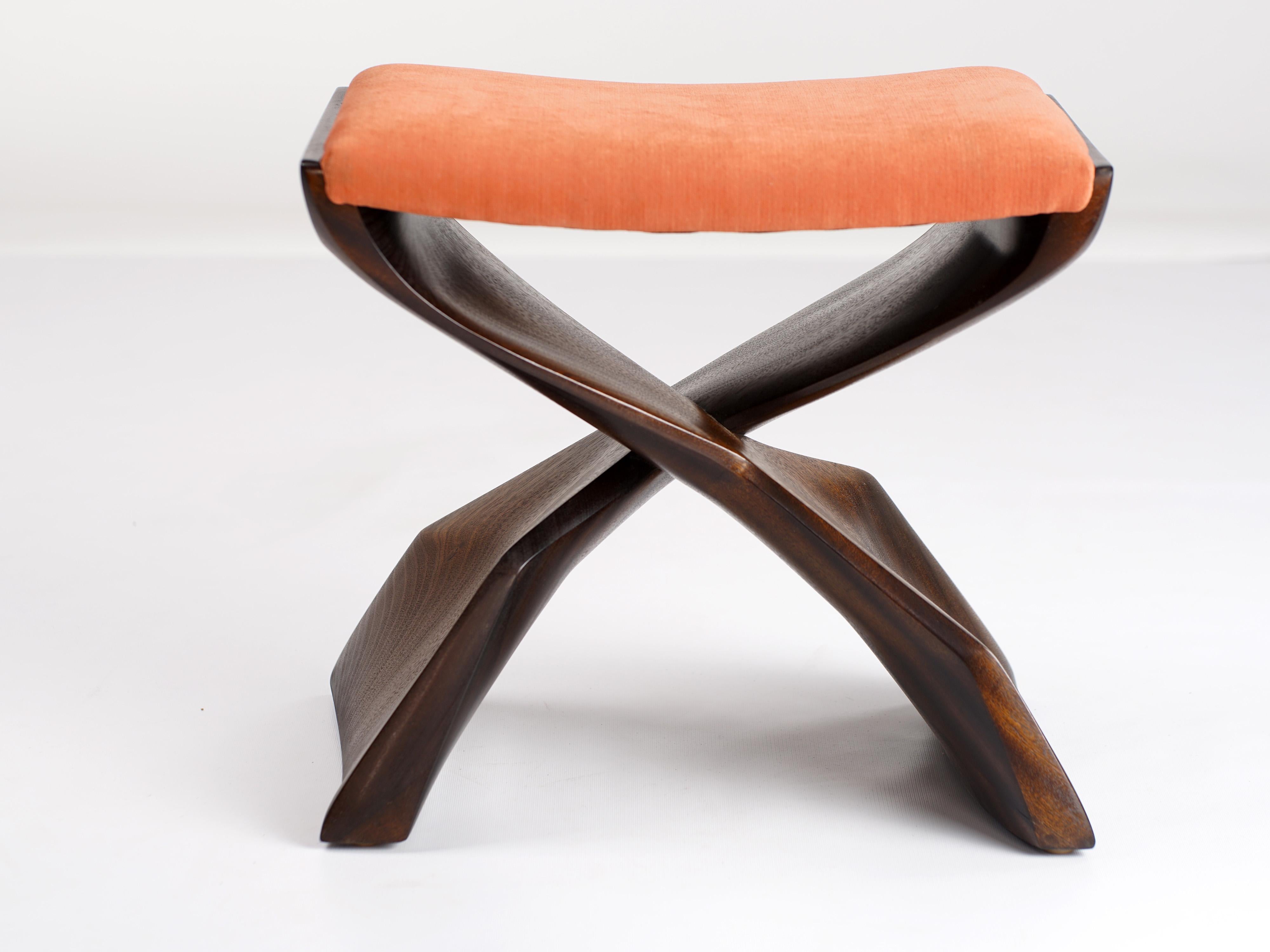 Modern Evolution Stool Hand Carved Sculptural Stool in Sapele, Finish in Sapele Traite