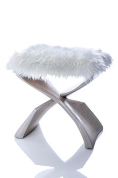 Evolution Stool-Sculptural, Organic, Hand Carved, Cerused Sapele Wood Stool