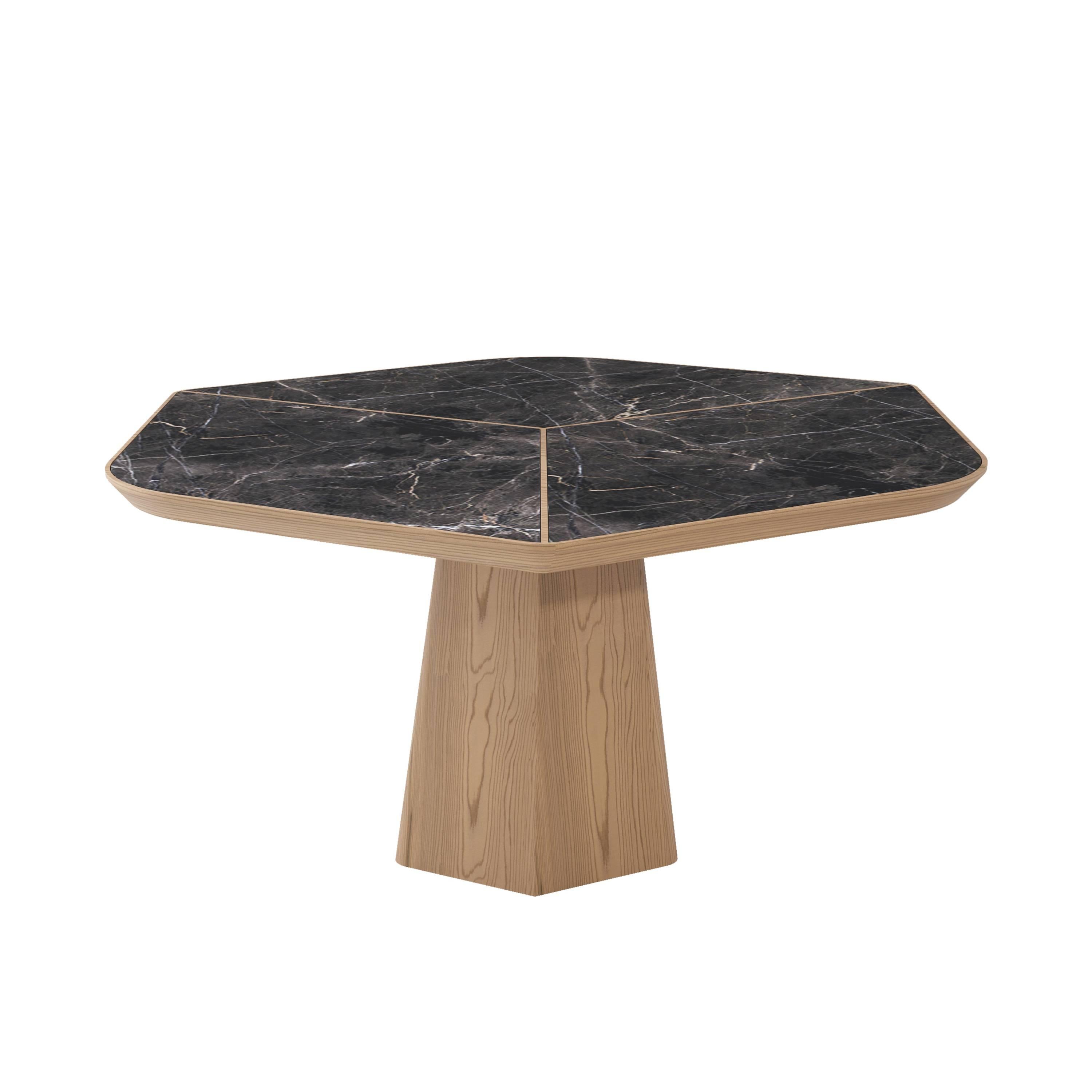 21st Century, Modern, Wood, Marble, Hexagonal, Sculptural, Evolve Dining Table