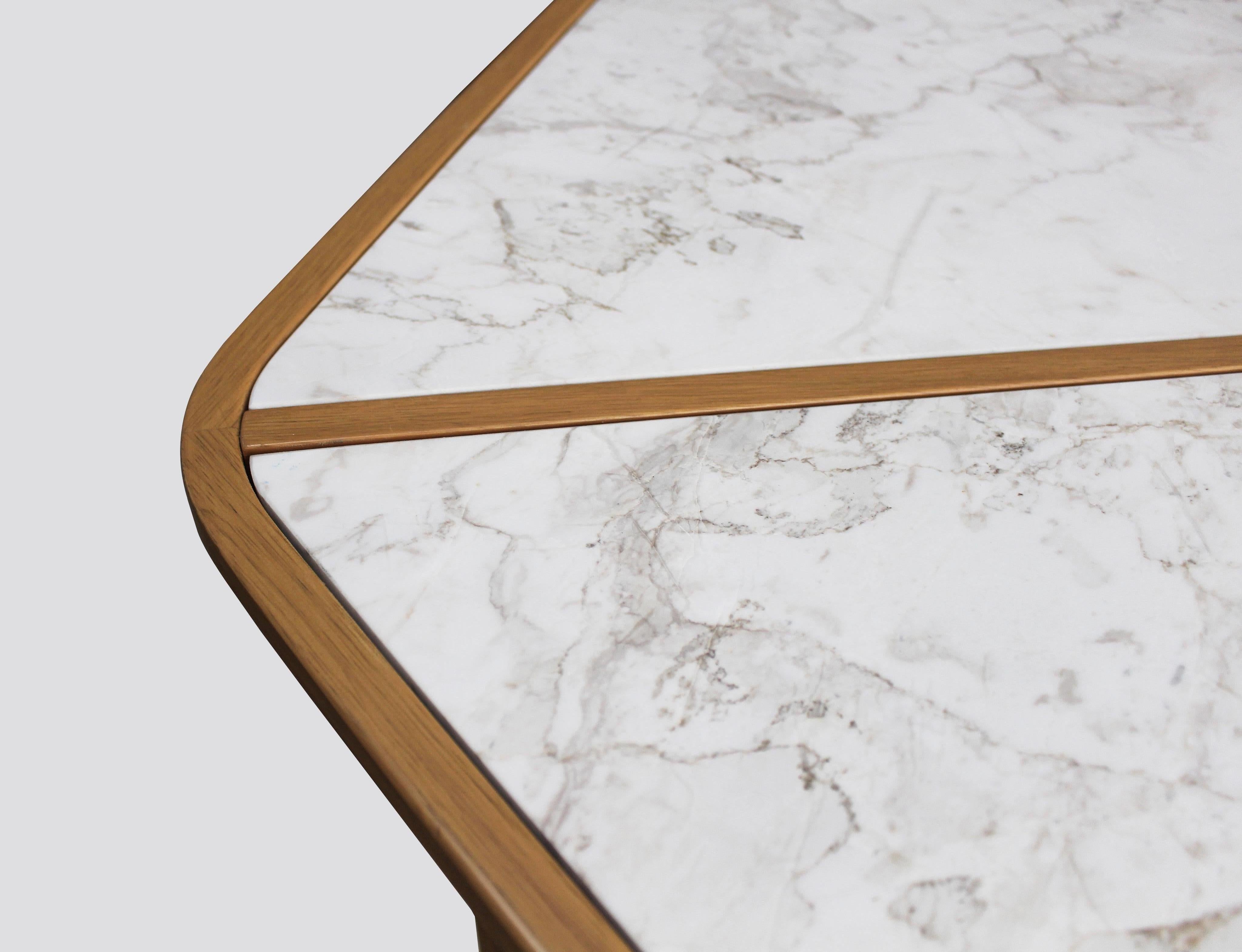 Evolve dining table for marbleous by Buket Hos¸can Bazman
2017
Dimensions: W 125, D 140, H 75 cm
Material: Oak wood and patinated marble

Buket Hoscan Bazman was born in Izmir, Turkey, in 1989. Graduated at the Isik University and after few years of