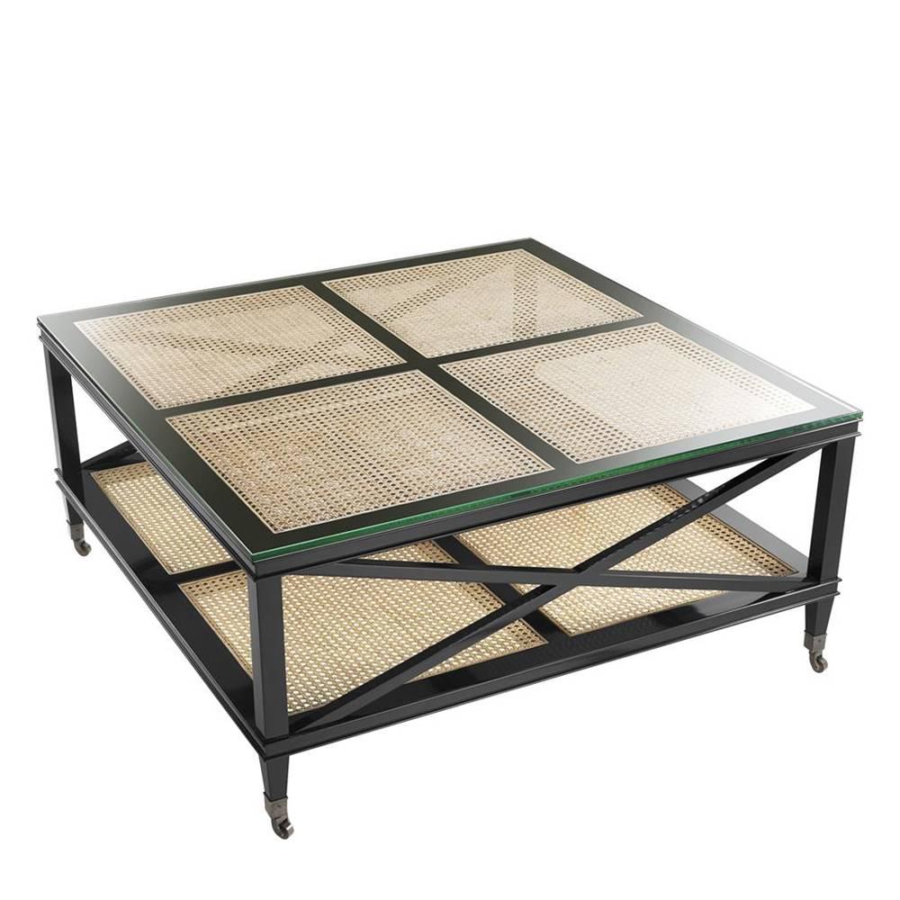 Hand-Crafted Evora Coffee Table in Black Lacquered Solid Mahogany Wood
