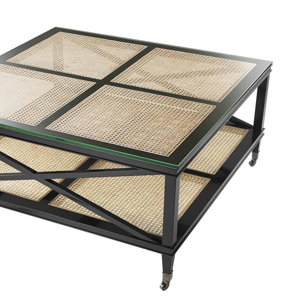 Evora Coffee Table in Black Lacquered Solid Mahogany Wood In Excellent Condition In Paris, FR