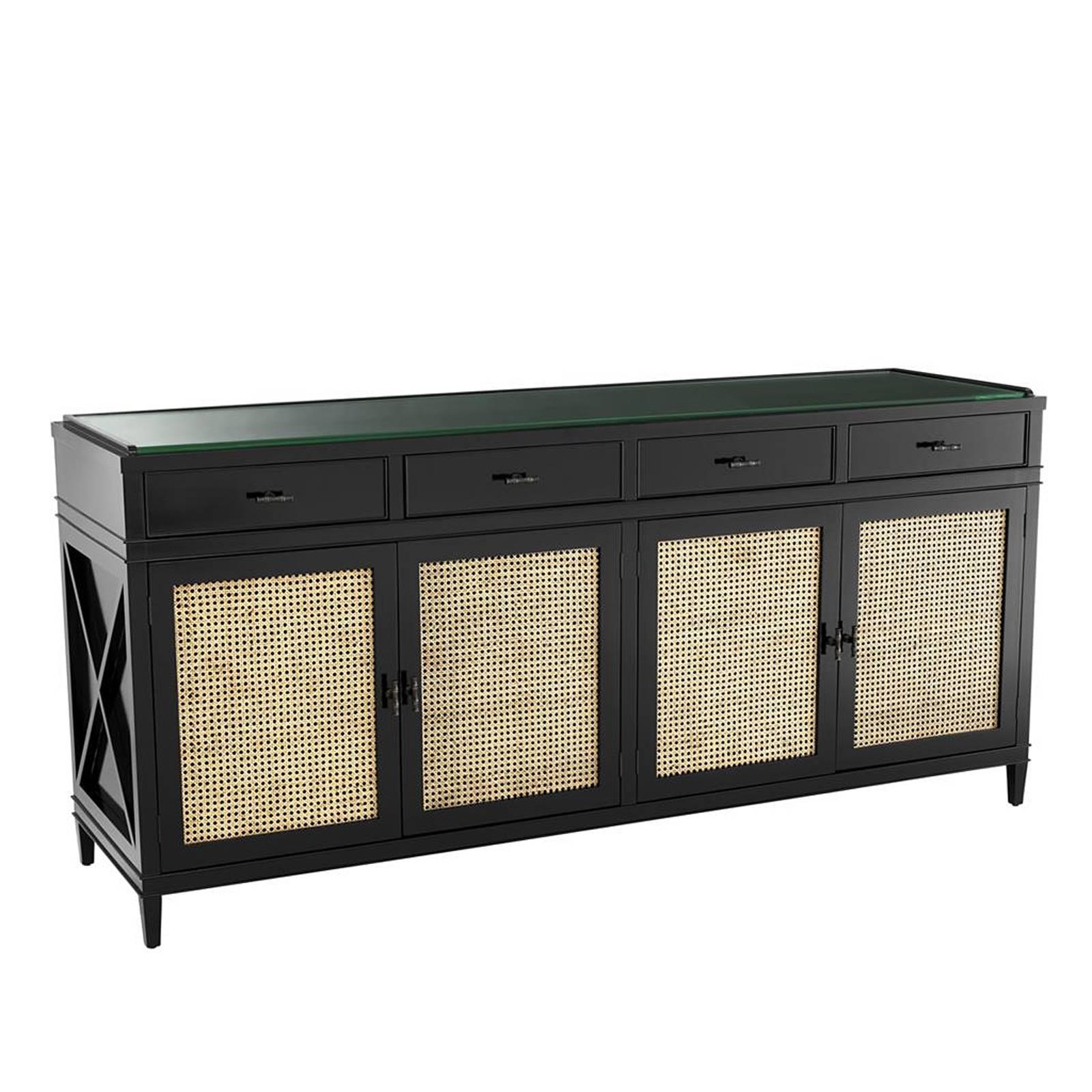 Indonesian Evora Sideboard in Black Lacquered Solid Mahogany Wood