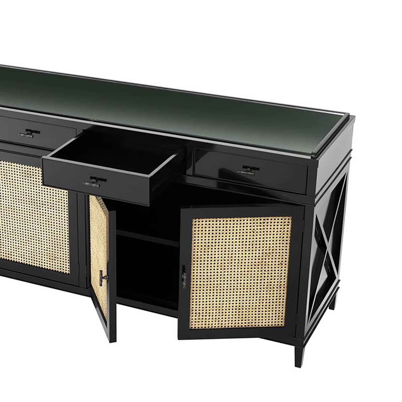 Hand-Crafted Evora Sideboard in Black Lacquered Solid Mahogany Wood