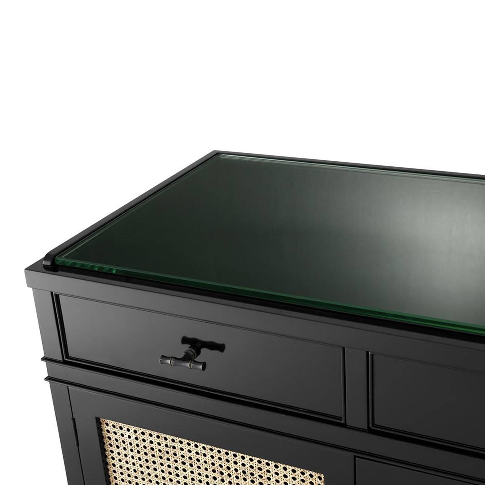 Evora Sideboard in Black Lacquered Solid Mahogany Wood In Excellent Condition In Paris, FR