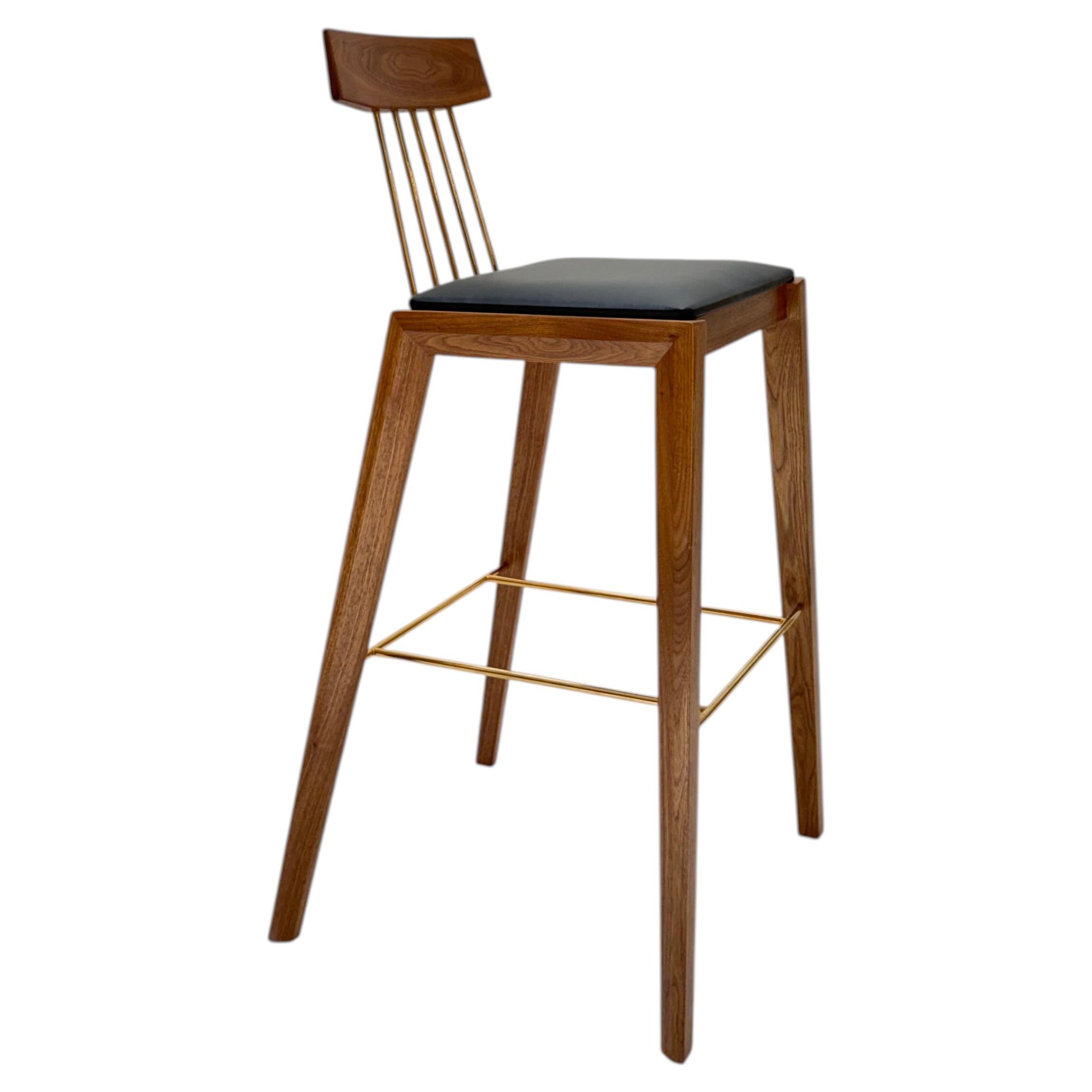 Evrim Bar Stool, Black Walnut & 23k Gold, Mid-Century Modern, Canada For Sale
