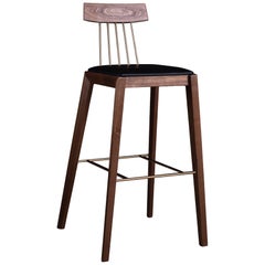 Tabouret de bar Evrim, noyer noir et or 23k, Mid-Century Modern, Canada
