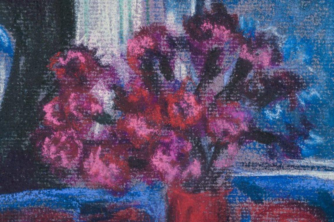 Evy Låås, artiste suédoise bien connue. Pastel sur papier. Intérieur du salon en vente 2