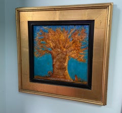 Pittura a encausto con l'albero, arte popolare, incorniciata