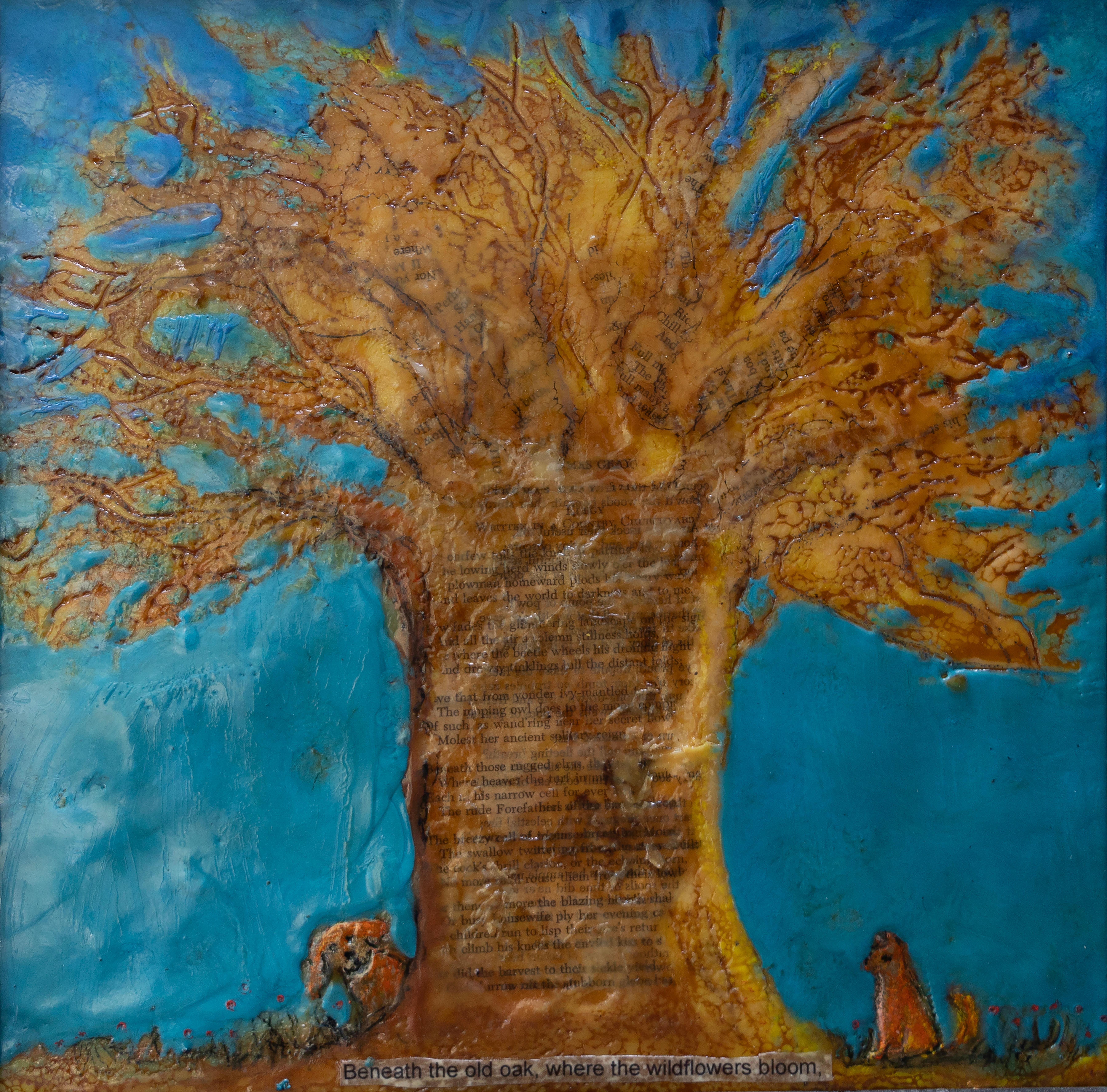 The Stalwart Tree Encaustic Painting, Folk Art, Framed
