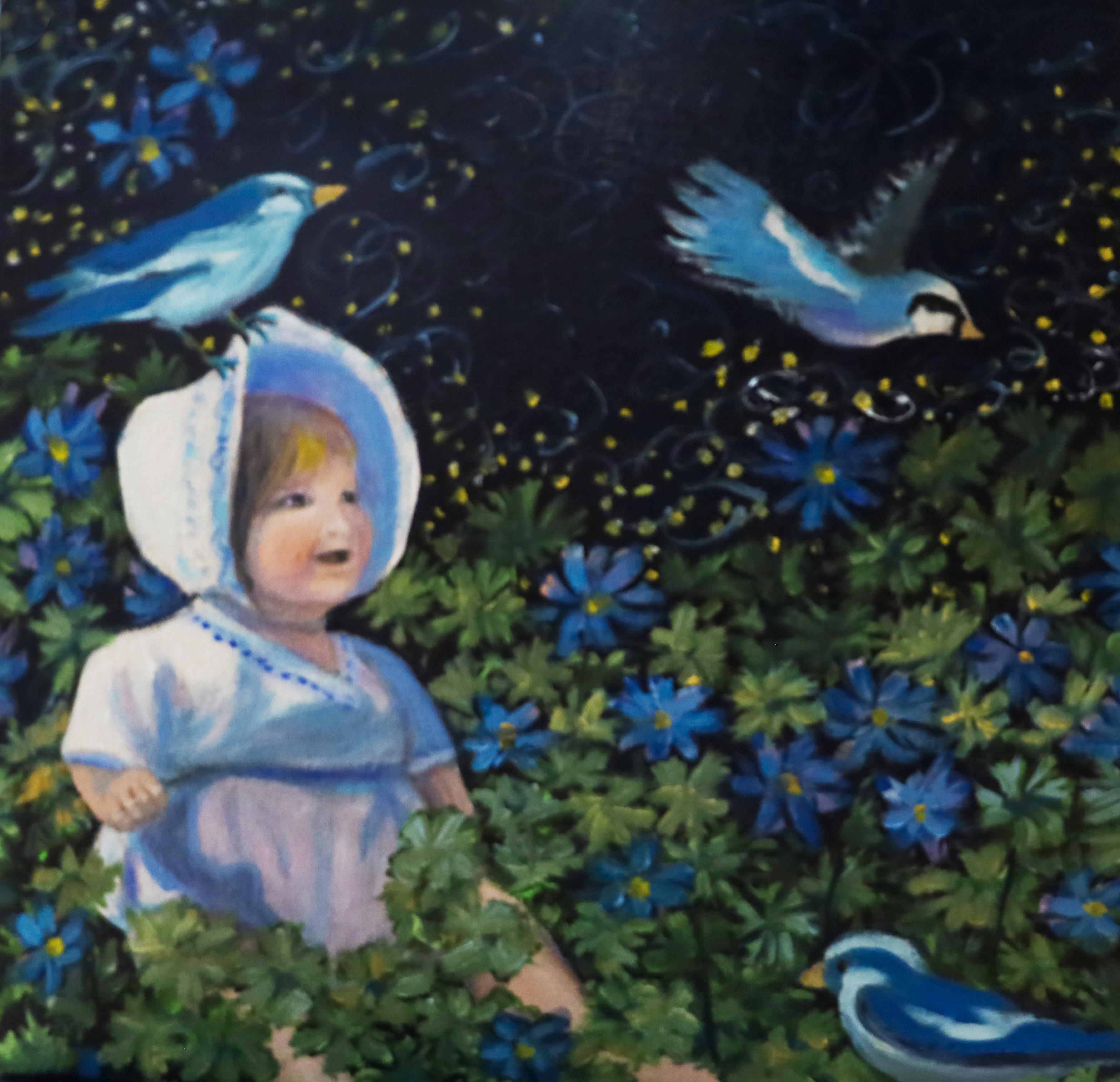 Evy Olsen Halvorsen Figurative Painting - bluebird of innocence