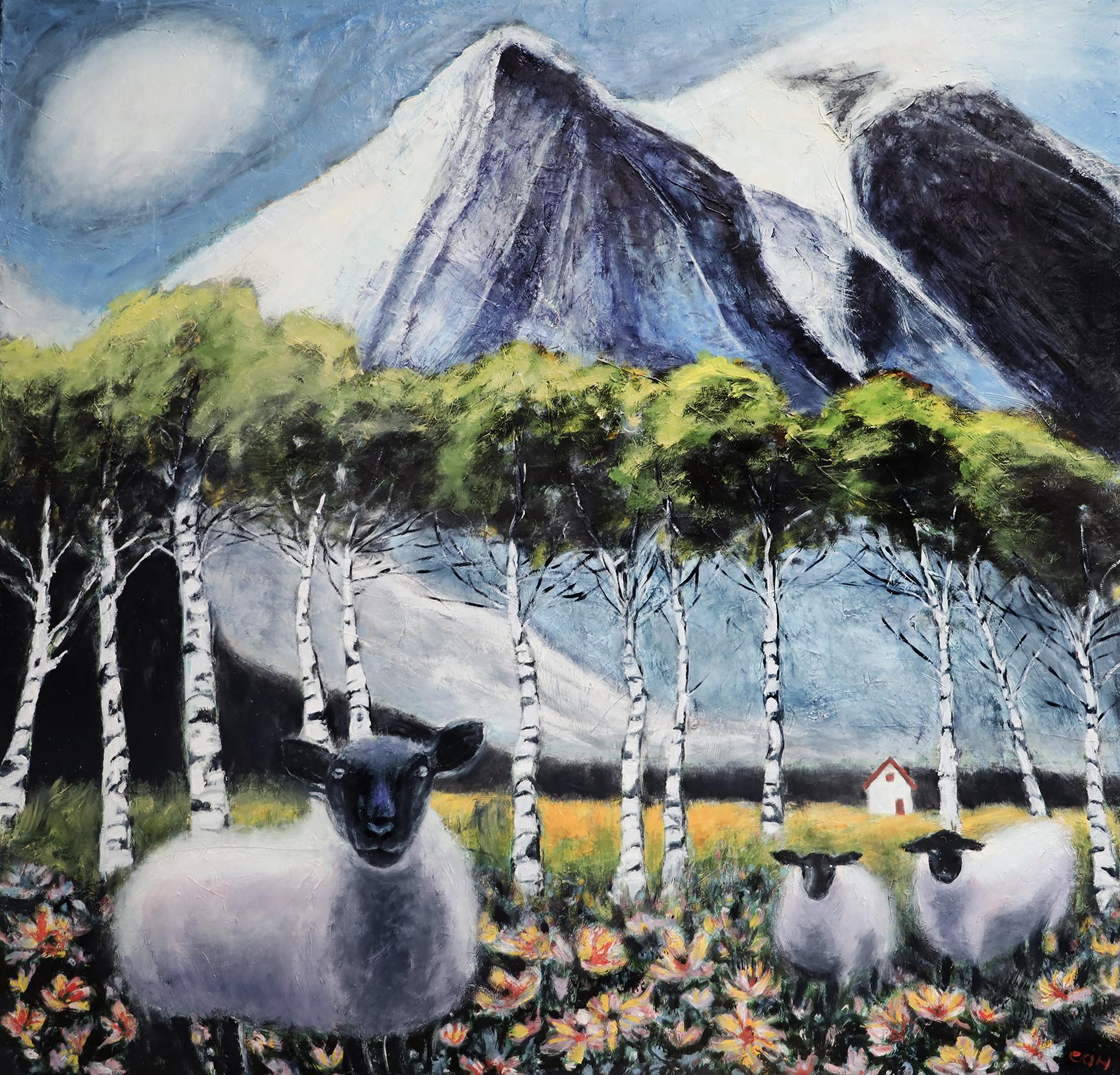 Animal Painting Evy Olsen Halvorsen - Haut pâturage, peinture à l'huile sur toile de coton, post-impressionniste, 2010+.