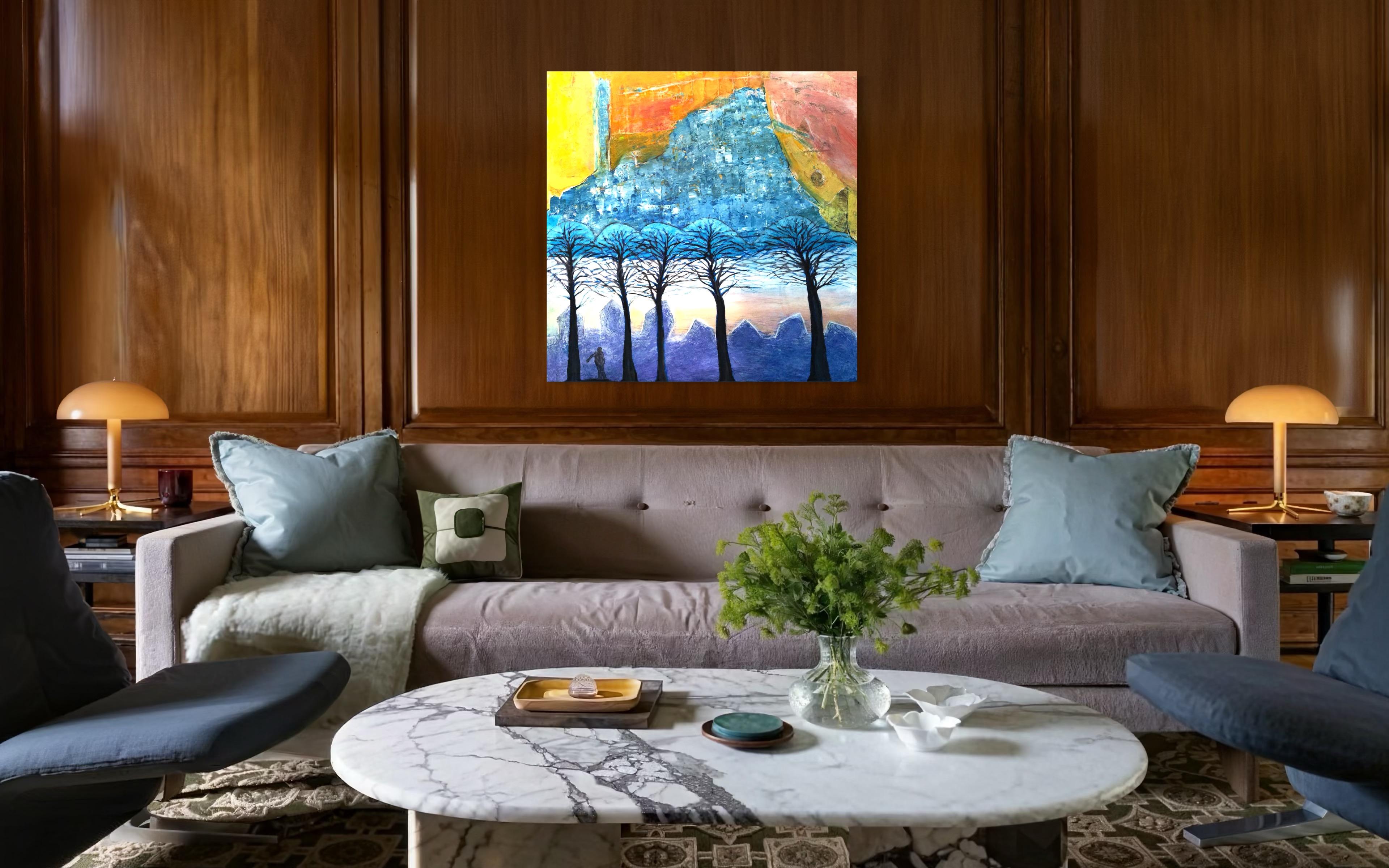 HillTown - Blue Abstract Painting by Evy Olsen Halvorsen