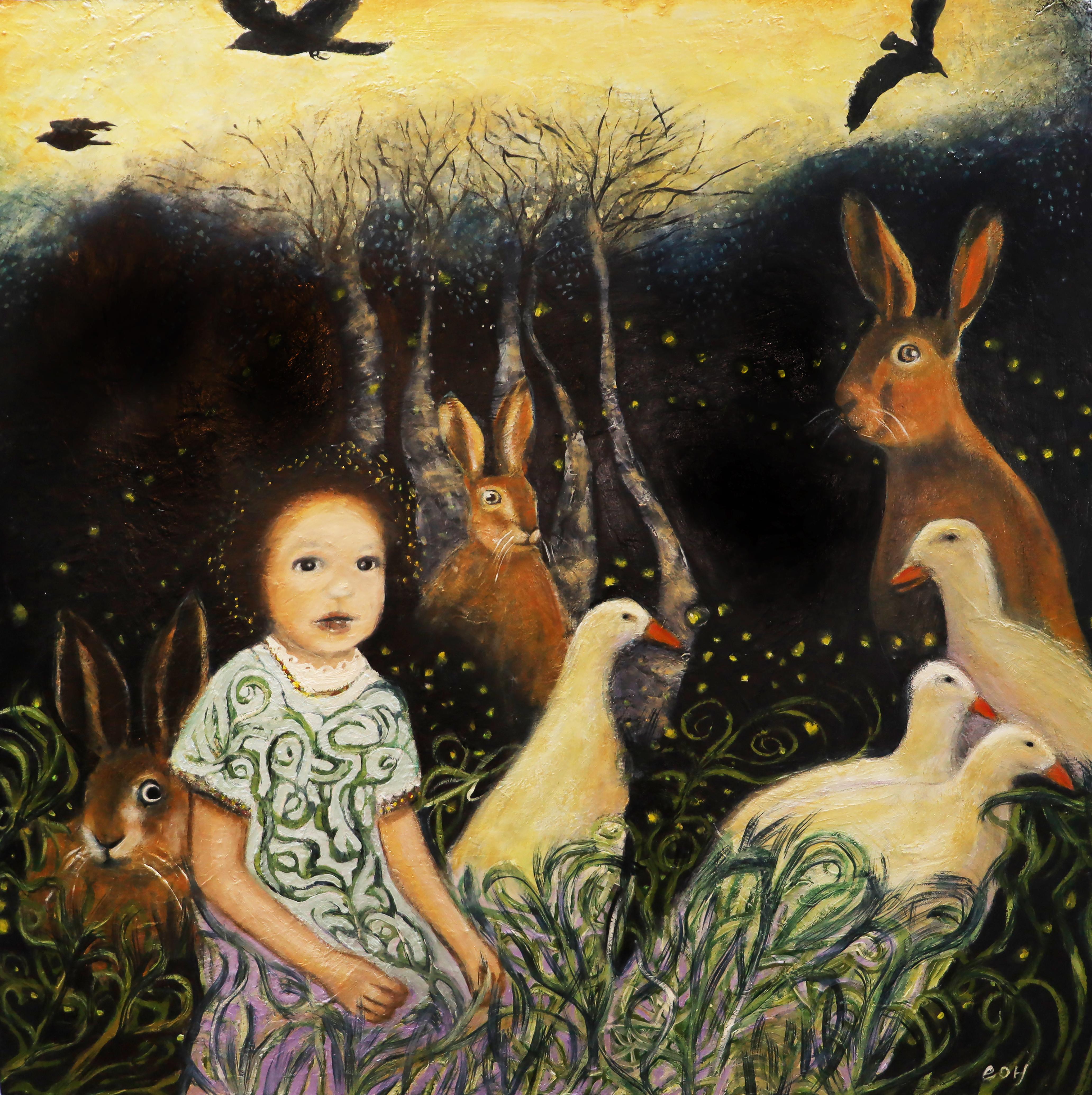 Evy Olsen Halvorsen Figurative Painting - Is this a real thing or is it a dream